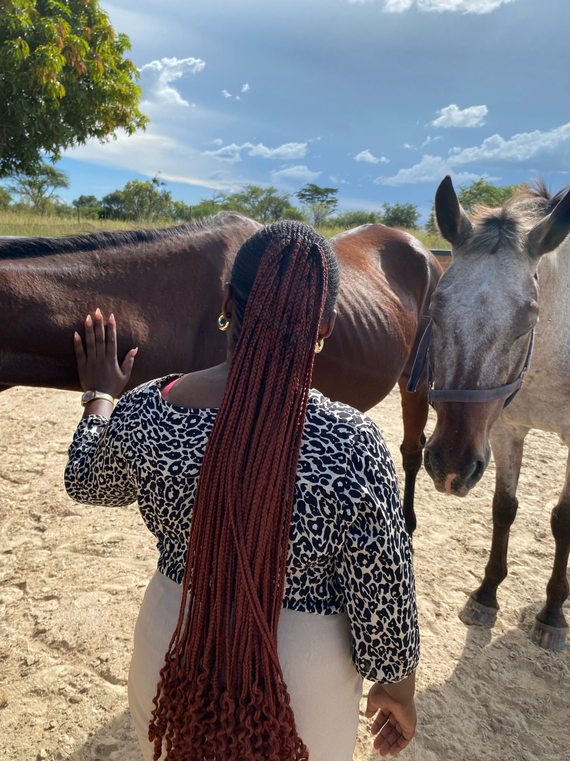 Zambiaanse vrouw aait paard